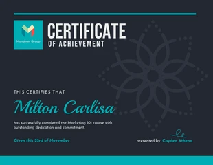 business  Template: Teal And Black Modern Achievement Certificate