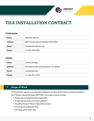 Free  Template: Tile Installation Contract Template