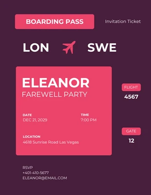 Free  Template: Neon Red Boarding Pass Invitation Letter