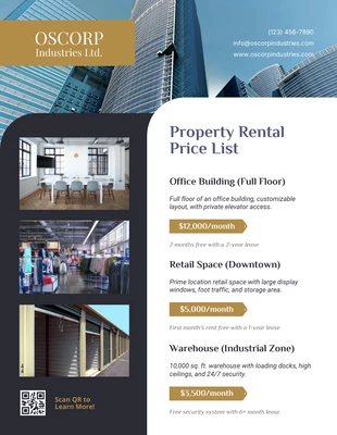 premium interactive Template: Property Rental Price List Template