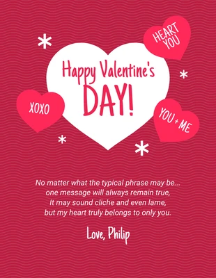 Free  Template: Carte de Saint-Valentin avec messages en forme de coeur