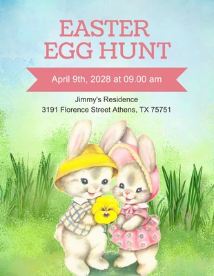 Free  Template: Green And Blue Cute Illustration Easter Egg Hunt Invitation