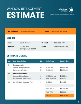 business  Template: Window Replacement Estimate Template
