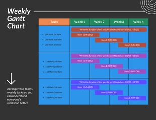 Free  Template: Simple Dark Weekly Gantt Chart