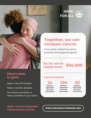 Free  Template: ملصق جمع التبرعات الحديث باللون الرمادي الداكن من أجل مرضى السرطان