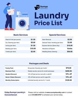 business  Template: Laundry Price List Template