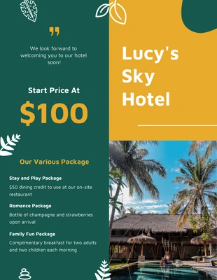 Free  Template: Folheto de hotel moderno, floral, verde e amarelo