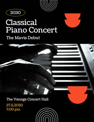Free  Template: Negro Simple Piano Concert Flyer