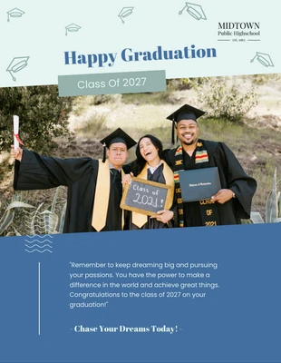 Free  Template: Affiche de vœux minimaliste bleue pour la remise des diplômes