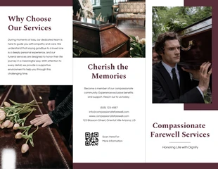 Free  Template: Dreifach gefaltete Broschüre „Clean Simple Compassionate Farewell Services Funeral“.