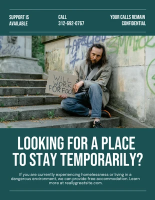 Free  Template: Dark Green Minimalist Homelessness Poster