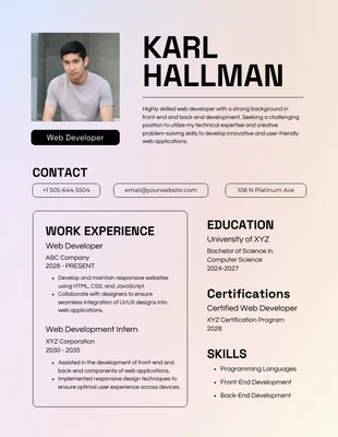 Colorfull Web Developer Academic Resume