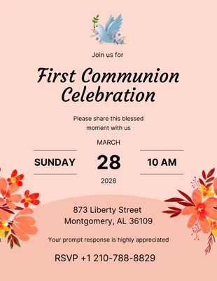 Free  Template: Light Blue First Communion Invitation