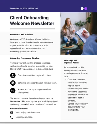 Free  Template: Client Onboarding Welcome Newsletter