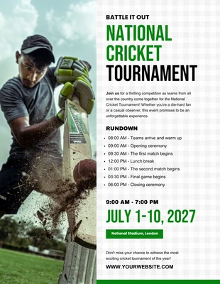 Free  Template: Green National Cricket Tournament Poster