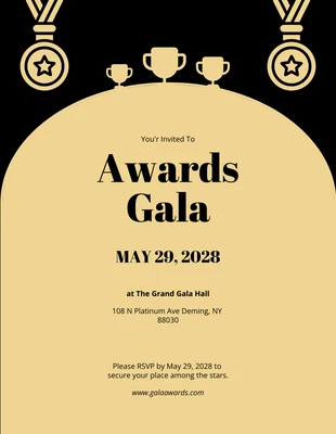 Free  Template: Black And Gold Simple Awards Invitation