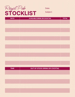Free  Template: Modèle de liste de stock simple pour la crème