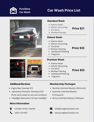 Free  Template: Grey and Black Clean Simple Car Wash Price List