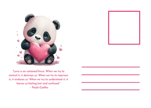 Baby Pink Cute Panda Watercolor Love Postcard - Pagina 2