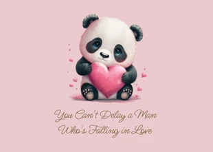 Free  Template: Baby Pink Cute Panda Watercolor Love Postcard