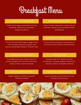 Free  Template: Menu de café da manhã moderno vermelho e amarelo