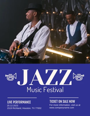 Free  Template: Blue Minimalist Jazz Music Flyer