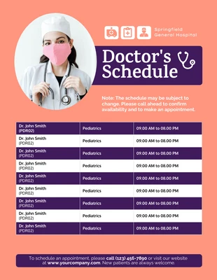 Free  Template: Pastel Orange Hospital Doctor Schedule Template