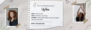 Free  Template: Convite de aniversário em papel e floral minimalista bege