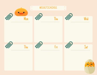 Free  Template: Modello di calendario settimanale giallo semplice per l'animazione