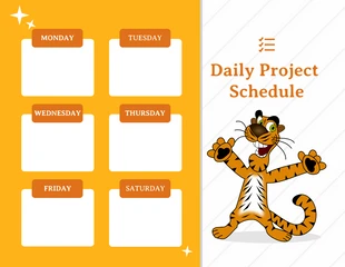 Free  Template: White And Yellow Tiger Fun Illustration Daily Project Schedule Template
