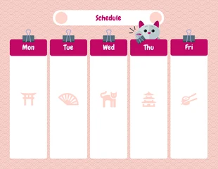 Free  Template: قالب جدول الأنمي الملمس الياباني الوردي الطفل