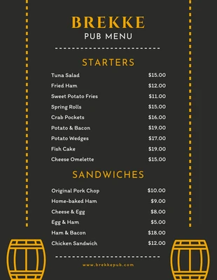 business  Template: Black And Yellow Simple Pub Menu