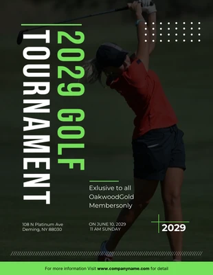 Free  Template: Póster Torneo de golf con fotografía simple en negro y verde