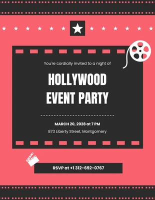 Free  Template: Invitación al evento ilustrativo de Hollywood en negro y rojo