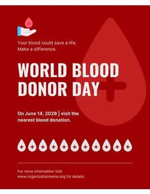 Free  Template: ملصق اليوم العالمي للتبرع بالدم باللونين الأحمر والأبيض