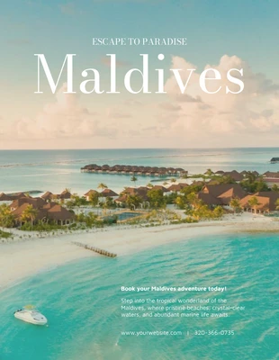 Free  Template: Poster di viaggio delle Maldive dell'oceano blu