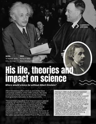 Poster noir et blanc d'un article sur le profil d'un scientifique