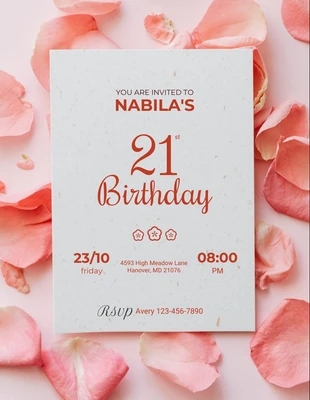 Free  Template: Invitación de cumpleaños número 21 con foto simple rosa