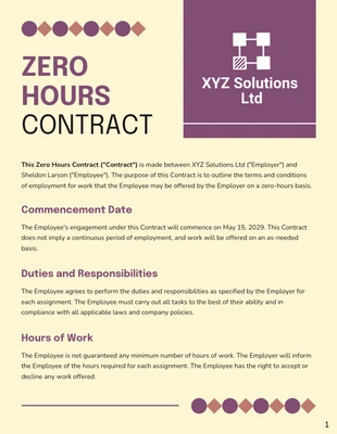 Free  Template: Zero Hours Contract Template