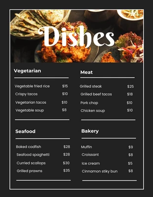 Free  Template: Flyer Minimaliste noir pour le menu de la vaisselle