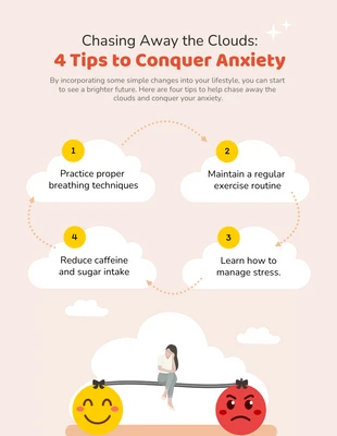 Peach and Yellow 4 Tips to Conquer Anxiety Poster Template