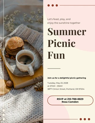 Free  Template: Sanfte rote und cremefarbene Picknick-Einladung