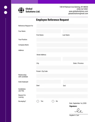 Free  Template: Purple Minimalist Employment Forms