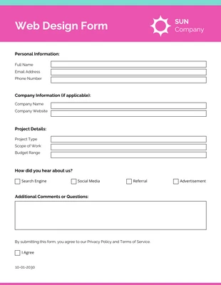 Free  Template: Modulo di web design bianco e rosa pulito