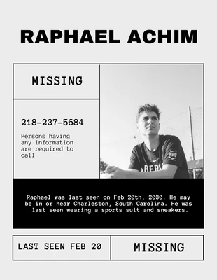 Free  Template: Light Grey Simple Missing Person Flyer