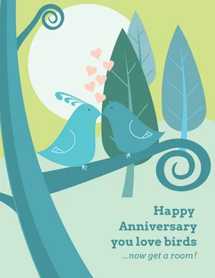 premium  Template: Cartão de aniversário de casamento com pássaros do amor