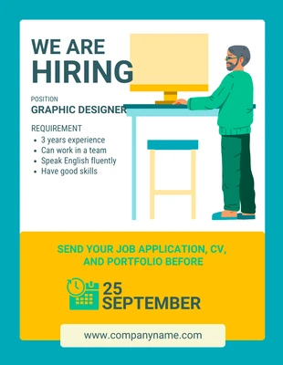 Free  Template: Illustration We're Hiring Flyer Template