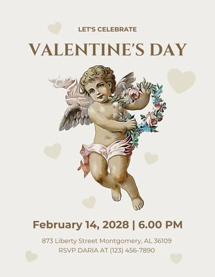 Free  Template: Flyer für Valentinsparty in Beige