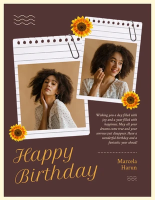 Free  Template: Pôster de colagem de fotos de feliz aniversário com estética moderna amarela clara e marrom escuro