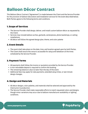 Free interactive Template: Balloon Decor Contract Template